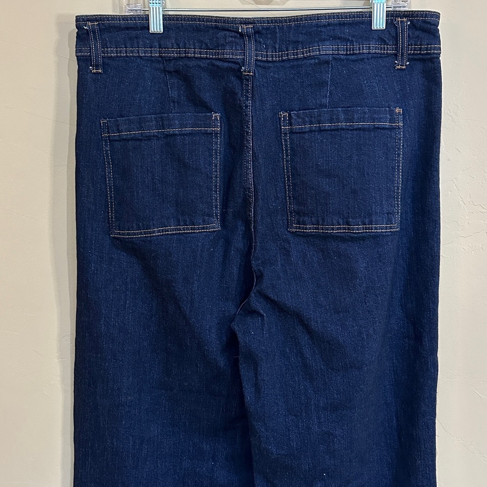 NWT OAT N.Y. Jeans Dark wash blue high rise wide leg raw hem back pockets 16W - Picture 7 of 11